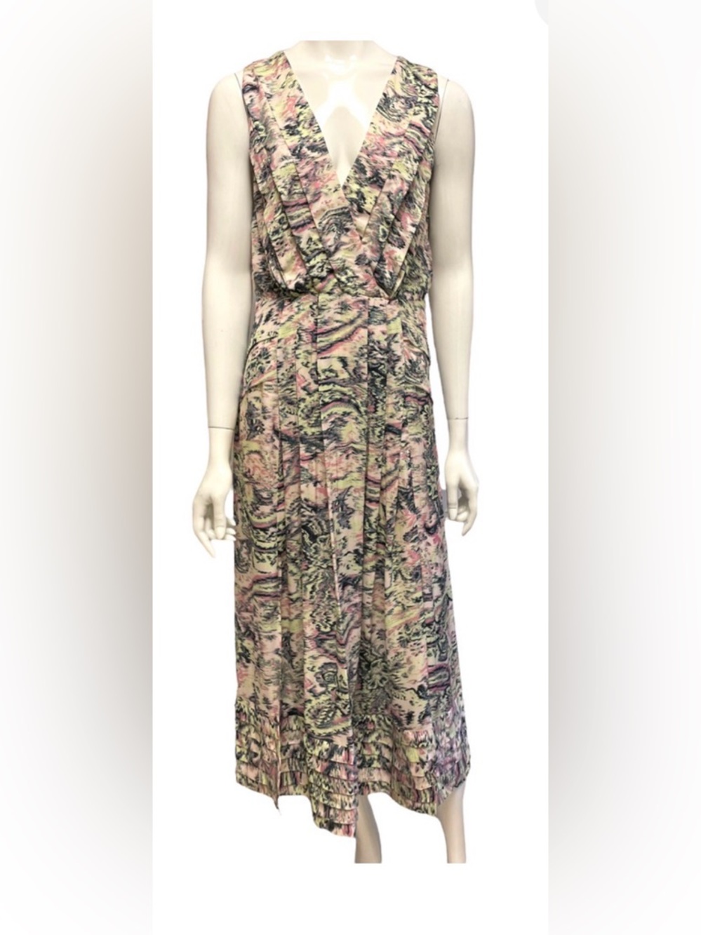 Reiss Pink Multi Printed V-Neck Midi Dress